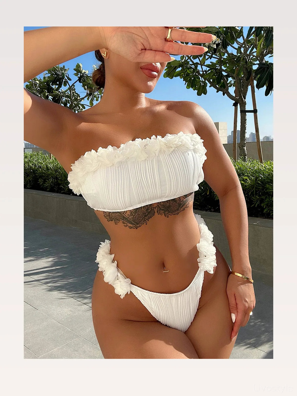 Applique Tie Back Two-Piece Bikini Set
